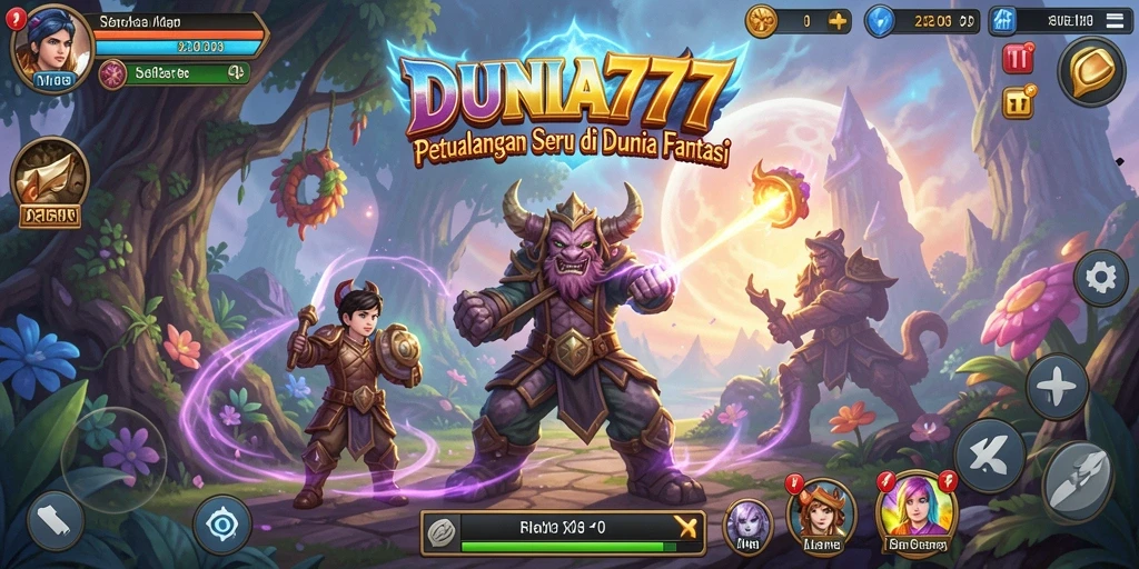 Screenshot menampilkan pertarungan seru di DUNIA777 dengan efek visual menakjubkan.