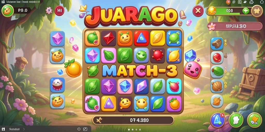 Tampilan screenshot JUARAGO dengan gameplay Match-3 yang menantang.